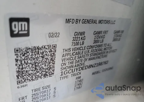 2022 Chevrolet Silverado Ltd K1500 Lt из США, поврежденный, VIN 1GCUYDED8NZ198763